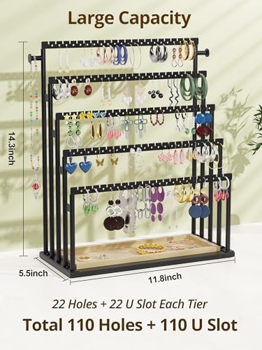 Earring Holder Organizer, 5-Tier Step Jewelry Display Stand with Metal Frame and Wooden Storage Organizer, Large Earring Holder for Studs, Hoops, Dangles, Modern Jewelry Organizer for Women - Image 2