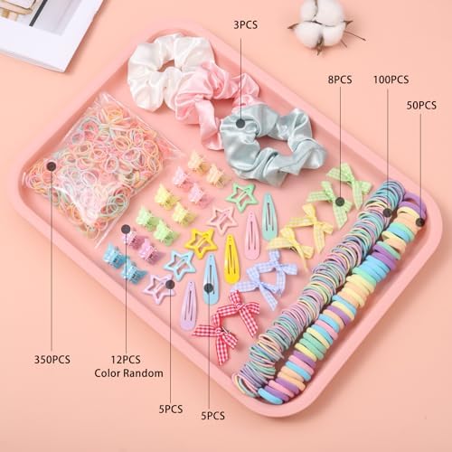 Rosvia 533PCS Hair Accessories Set for Girls,Mini Butterfly Hair Clips and Elastic Hair Ties,Satin Silk Scrunchies,Hair Kit for Toddler Girls - Image 3