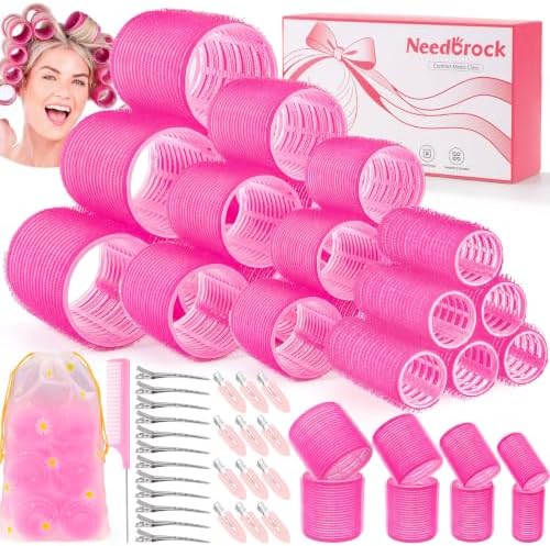 4 Sizes Heatless Rollers Hair Curlers Set with Clips Comb Storage Bag, Red by Needbrock
