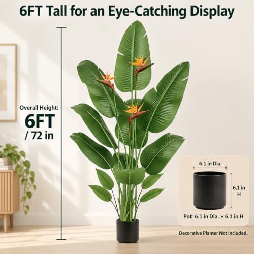 Artificial Bird of Paradise Plant Flowers, 6FT Fake Banana Tree for Home - Image 2