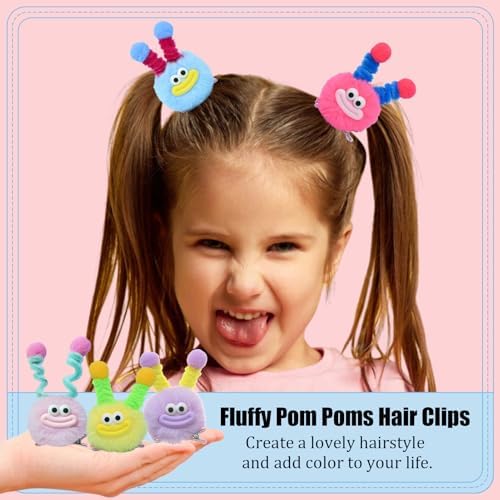 MIUPOO Fluffy Pom Poms Hair Clips,Crazy Hair Day Accessories for Girls,Quirky Little Monster Barrettes,Plush Duckbill Hairpins Hair Barrettes,Party Modeling Hair Accessories,5 colors,5 Pairs. - Image 3