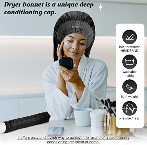 Bonnet Hair Dryer Attachment - Bonnet Hood Dryer with Headband that Reduces Heat Around Ears and Neck, Use for Hair Styling, Hair Drying, Curling and Deep Conditioning (Extended Version, Black) - Image 7