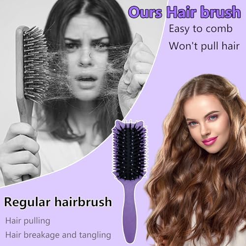 Curly hair brush : Curl Defning Brush for Curls Waves Coils Define Volumize Detangle Women Curls Reduce Hair Pulling Frizz Cat ears styling Purple - Image 3