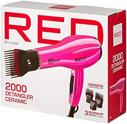 RED by KISS 2000 Ceramic Hair Dryer, Professional Salon Blow Dryer, 2 Detangler Pik Attachments, Tourmaline Technology, 3 Heat Settings, Easy Storage Loop (Pink) - Image 6