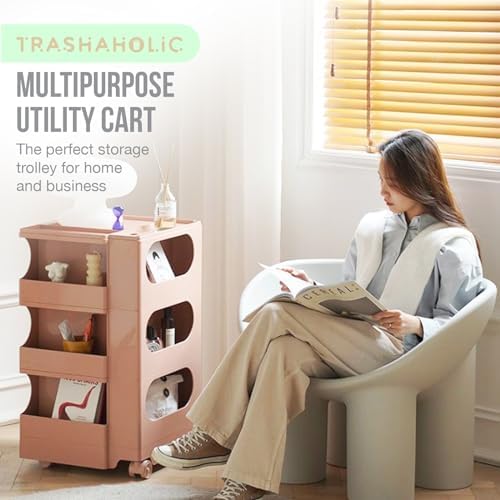 Multipurpose Utility Storage Cart - Ultra Storage Caddy with Wheels and Swing Out Drawers - Designer Home Trolley Cart - Caddy for Salon, Kitchen Bathroom Portable Cabinet - Sakura Peach - Image 3