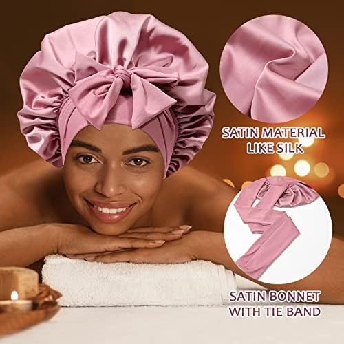 AWAYTR Wide Band Satin Bonnet, Tie-Band Sleep Cap for Curly Hair Women - Image 4