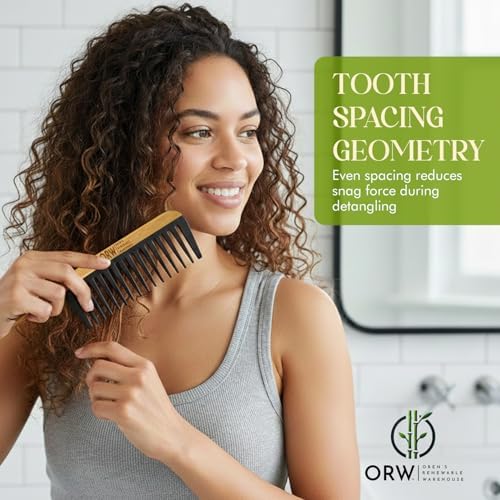 ORW Wide Tooth Comb, Bamboo Detangling Comb for Curly Hair, Wet & Dry Hair - Image 5