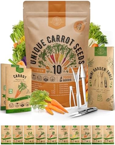 Organo Republic 10 Unique Carrot Seeds Variety Pack - 7,550+ Non-GMO Heirloom Carrot Seeds for Outdoor & Indoor Home Gardening, Including Carrot Imperator 58, Little Fingers, Scarlet Nantes, Parisian by OrganoRepublic