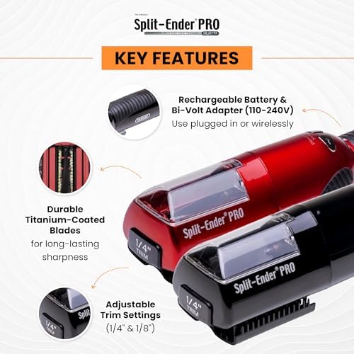 Split-Ender PRO - Original Professional Beauty Tool - Cordless Split End Hair Trimmer for Damaged, Dry, Brittle, Frizzy, Curly or Straight Hair (Black, Professional Kit) - Image 6