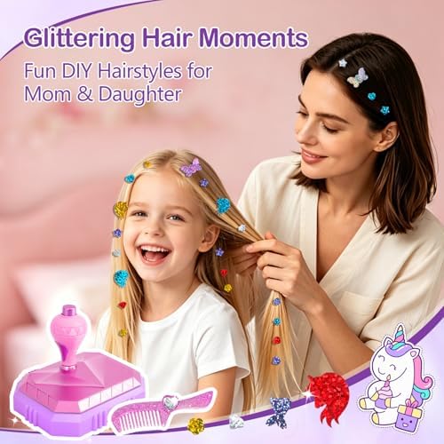 Hair Gem Stamper Kit – Hair Jewelry & Bling Craft Toys for Girls – Sparkling Hair Accessories with Glitter Sequins – DIY Hair Arts Crafts – Birthday Gifts for 5 6 7 8 9 10 11 12 Year Old - Image 6