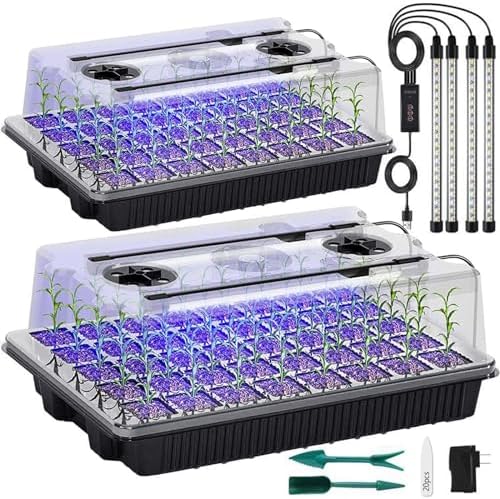 Seed Starter Tray with Grow Light, 2 Packs 80 Cells Seed Starting Kit, Reusable Seedling Starter Trays with Humidity Dome, Plant Germination Trays for Indoor Seed Starter Kit, Black by SZSJA