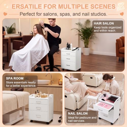 Salon Trolley Cart with 3 Drawer, Open Top Tray, Compact Rolling Salon Cart - Image 5