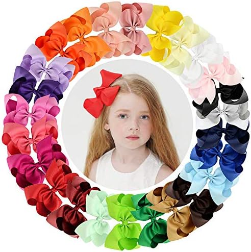 25PCS Big 6 Inch Hair Bows for Girls Grosgrain Ribbon Toddler Hair Accessories with Alligator Clips for Toddlers Baby Girls Kids Teens by YHXXYLEN