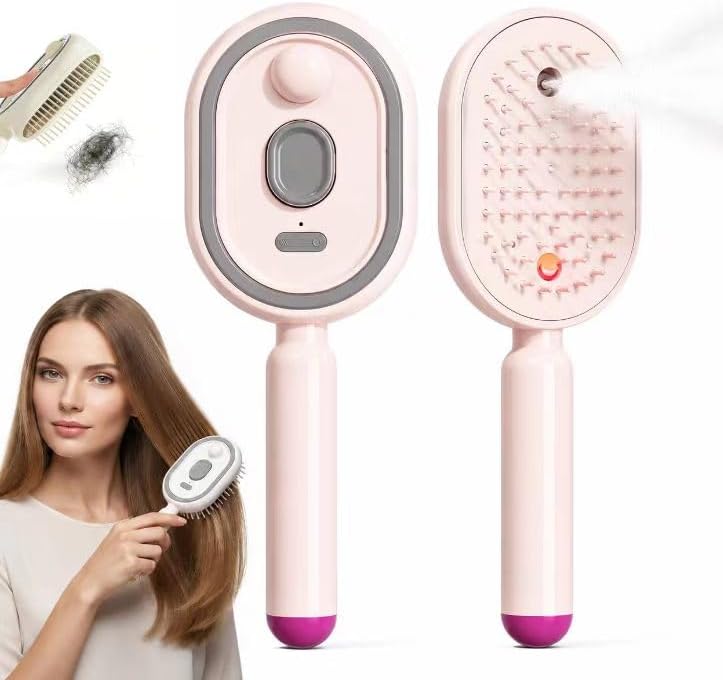 Electric Spray & Massage Hair Brush, 2026 Electric Steaming Massage Care Brush, Relieve Hair Tangles & Dryness, Works Beautifully on Curly, Straight, Thick, Thin, Long, or Short Hair, (Pink) by Unknown
