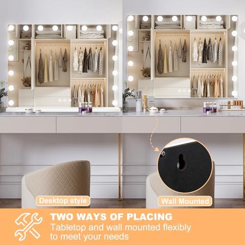 Moonee Vanity Mirror with Lights, Hollywood Lighted Makeup Mirror with 18 Dimmable Bulbs and 10X Magnification, 3 Colors Modes, Light Up Mirror, Gifts for Women, Girls,Dorm Room Essentials（32" x 24"） - Image 5