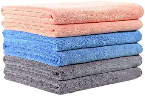 JML Microfiber Bath Towel Set, 6 Pack, 27" x 55", Peach/Grey/Blue by JML
