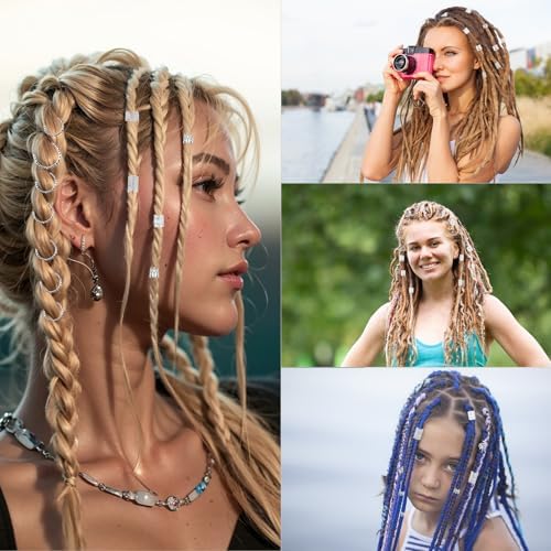 190 Pcs Hair Jewelry for Braids,Gold Hair Jewelry for Braid Accessories,Loc Jewelry for Hair Dreadlock with Ring Cuffs Clips Charm Dreadlock Accessories Hair Decorations for Men Women Girl (Silver) - Image 3