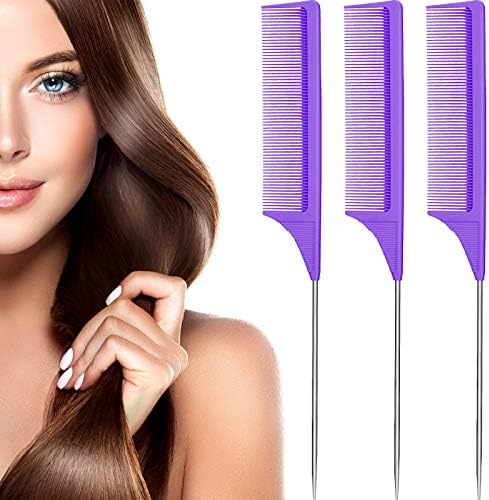 Leinuosen 3 Pack Rat Tail Comb Carbon Fiber,Purple by Leinuosen