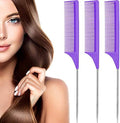Leinuosen 3 Pack Rat Tail Comb Carbon Fiber,Purple by Leinuosen