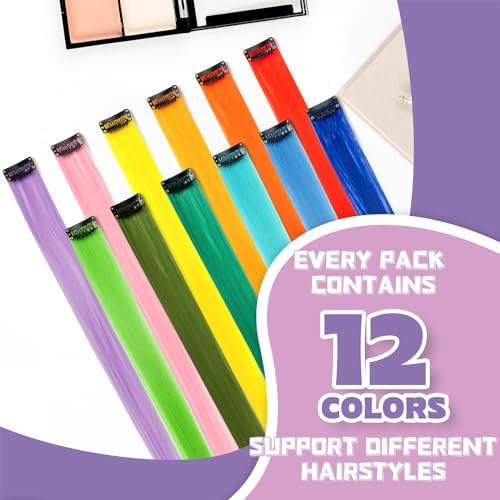 BEAHOT 12 PCS Clip in Colored Hair Extensions, 20 Inches Rainbow Hairpieces - Image 2