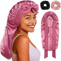 vidsel Long Bonnet with Tie, Satin Silk Sleep Bonnets for Women +Scrunchie by vidsel