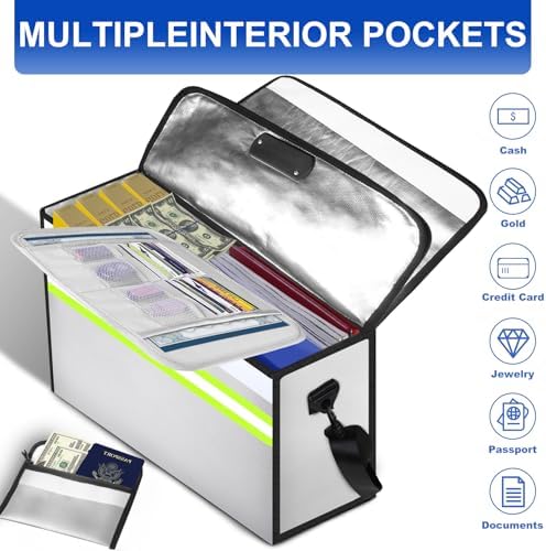 6500°F Large Fireproof Document Bag with Lock/Removable Folder Layers/Small Fireproof Money Bag,10 Layers Heat Insulated,Portable Home Travel Safe Storage for Files(16.5x12.4x5.5 inches) - Image 6