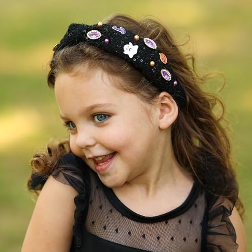 FROG SAC Knot Headband for Girls, Knotted Headbands for Toddler Kids, Rainbow Beaded Unicorn Hair Accessories, Halloween Christmas Stocking Easter Basket Stuffers (Black) - Image 2