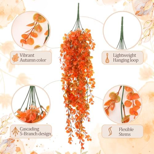 6 Pack Fall Hanging Plants Eucalyptus Fall Vines Decor 21.65 Inch - Image 3
