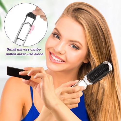 Folding Hair Brush with Mirror, Portable Compact Comb for Women - Image 6