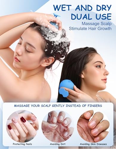 Shampoo Brush Scalp Massager, Silicone Hair Scrubber Wet & Dry, Blue - Image 3