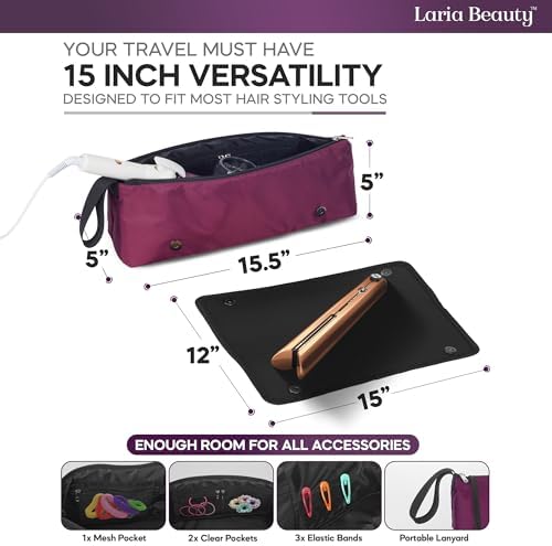 2-in-1 Hot Hair Tools Travel Bag, Removable Heat-Resistant Silicone Mat, Clear Pockets for Accessories, Protects Surfaces from Burns, Ideal for Curling & Flat Irons, Includes Heat-Resistant Glove - Image 4