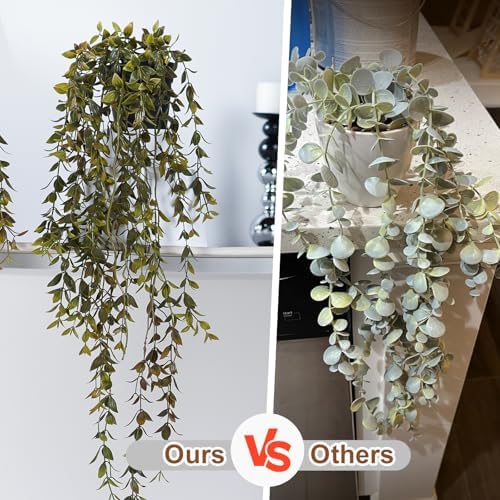 Artificial Hanging Plant 2 Pcs Faux Plant Ivy Vine Faux Eucalyptus Vines Fake Potted Greenery for Wall Living Room Home Shelf Office Bathroom Outdoor Indoor Decor (Type 3) - Image 3