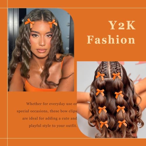 30PCS Bows for Hair Orange Halloween Bow Hair Clips Satin Small Hair Bows Mini Y2K Hair Accessories for Women Girls - Image 2