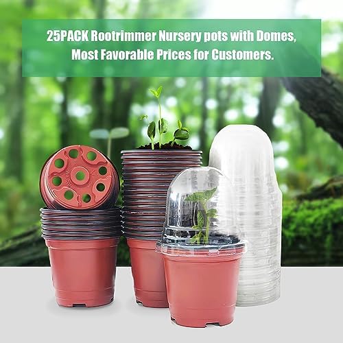 RooTrimmer Plant Nursery Pots with Humidity Domes, 25 Sets 4 Inch Soft Nursery Pots Quality Ones (25 Red Pots + 25 Clear Lids), Seeds Starter Pots Small Planter Containers - Image 6