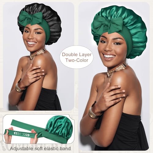 CHLINS Double Layer Satin Bonnet for Sleeping, Hair Bonnet for Curly Hair - Image 2
