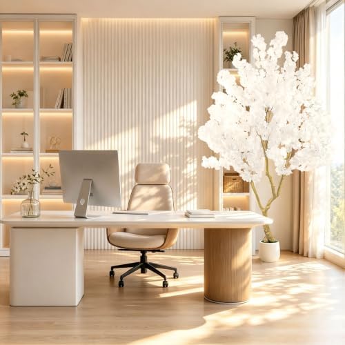 White Artificial Cherry Blossom Tree 7FT with Sturdy White Planter - Image 6