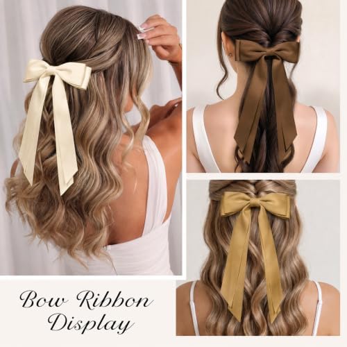 6PCS Brown Tone Hair Bows, Large Ribbon Bow Hair Clips for Girls Women Cute Ponytail Holder Accessories for Toddlers Kids Teens - Image 5