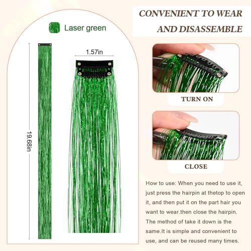 Leuceiy Hair Tinsel Clip in,Hair Accessories Tinsel Hair Extensions for Girls Pack of 6 Pcs 20 Inch,Fairy Hair Tinsel Kit,Heat Resistant New Years Festival Party - Image 2