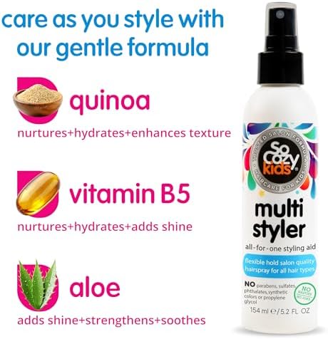 SoCozy Multi Styler,Styling Hair Spray for Kids,Safe for Everyday Use (5.2 Fl Oz) Holds Like a Light Gel,Gentle Formula with Quinoa,Vitamin B5&Aloe,No Parabens,Sulfates or Synthetic Colors,(Pack of 2) - Image 3