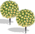 Artificial Yellow Boxwood Topiary Ball Tree with Ground Spike, Set of 2 Fake Fall Boxwood Bushes Shrubs Outdoor, UV Resistant Faux Greenery Trees Ball for Outdoor Front Porch Garden Decor by Unknown
