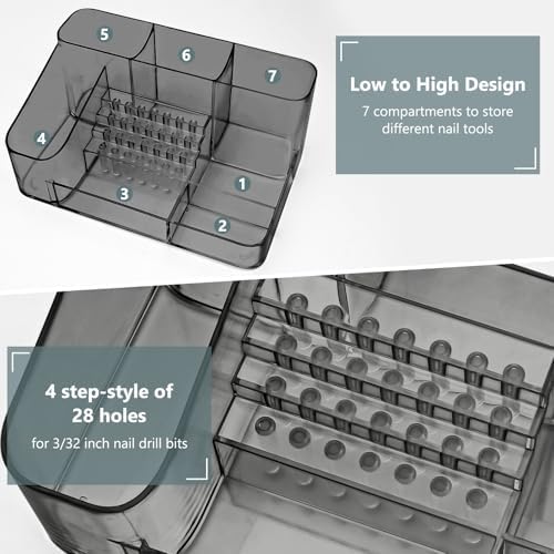 CGBE Nail Drill Holder, 28 Holes Nail Drill Bit Holder- Gray - Image 2
