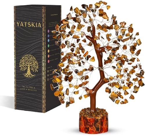 YATSKIA Tiger Eye Crystal Tree, Birthday Gifts for Women, Mom & Sister, Handmade Gemstone Tree of Life, Boho Room, Shelf & Office Desk Decor, Housewarming Gift by YATSKIA