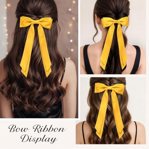 2PCS Yellow Hair Bows, Large Ribbon Bow Hair Clips for Girls Women Cute Ponytail Holder Accessories for Toddlers Kids Teens - Image 5