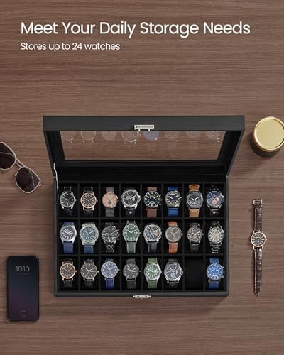 SONGMICS 24-Slot Watch Box, Watch Organizer with Glass Lid - Image 3