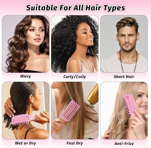 Curly Hair Brush Pink, Vented Curl Defining Brush for Effortlessly Detangling Shaping and Styling Women's Men's Curls on All Wet or Dry Hair Types, Reduces Frizz - Image 3