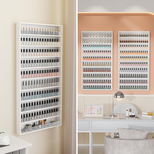 OmySalon Nail Polish Organizer Wall Mount - Holds 200 Bottles with Acrylic Barrier, Salon Display Rack for Home Spa & Nail Studio - Assembly Required, Wooden Polish Storage (White, 10-Tier) - Image 7