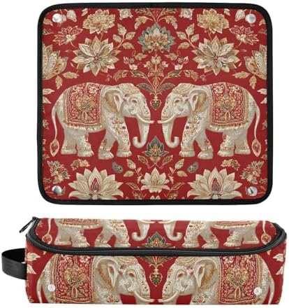 Hair Tools Travel Bag with Heat Resistant Mat Detachable 2-in-1 Curling Iron Travel Case Hot Tools Organizer for Straightener Flat Iron Red Retro Elephant Flowers - Image 3