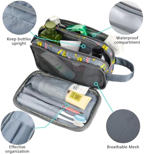 Kids Toiletry Bag for Boys, Travel Toiletry Bag for Little Young Boys Waterproof Hanging Wash Bag Toddler Traveling Toiletries, Construction Grey - Image 3