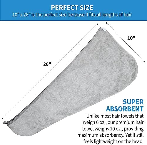 ForPro Professional Collection Premium Microfiber Hair Towel Wrap, 2-Pack Quick Drying Hair Turban for Women, 10" x 26", Cool Grey + Sky Blue - Image 5