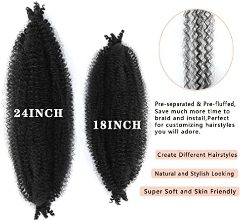 Marley Twist Braiding Hair 8 Packs 18 Inch Pre-Separated Springy Afro Twist Hair Suitable for Damaged Soft Locs Synthetic (18 inches, 1B) Spring Twist Crochet Hair for Black Women Cuban kinky Hair - Image 3